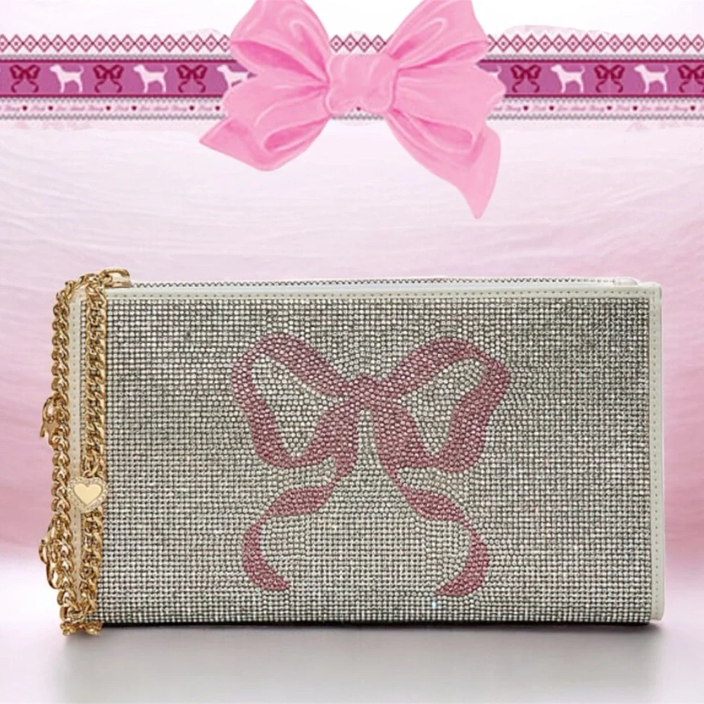 LoveShackFancy X Pink VS Rhinestone bow Fancy wristlet Pouch